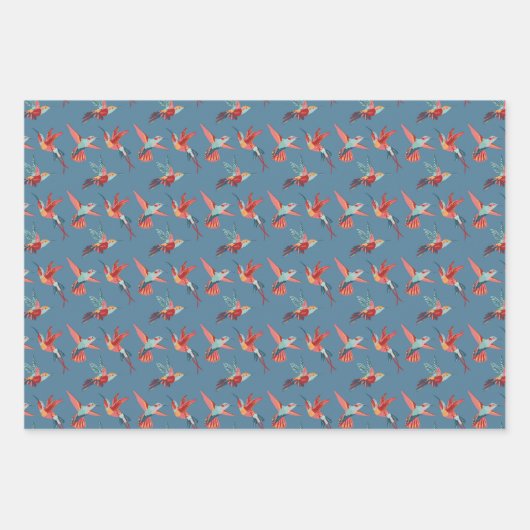 Retro Hummingbird Patroon Inpakpapier Vel (Voorkant 2)