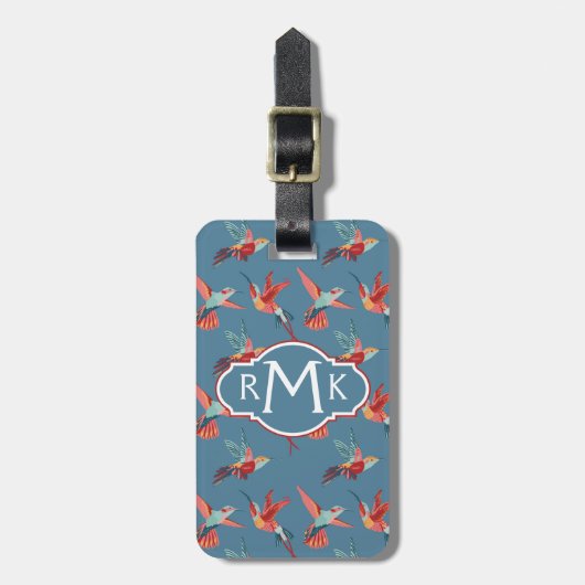 Retro Hummingbird Patroon | Monogram Bagagelabel (Voorkant verticaal)