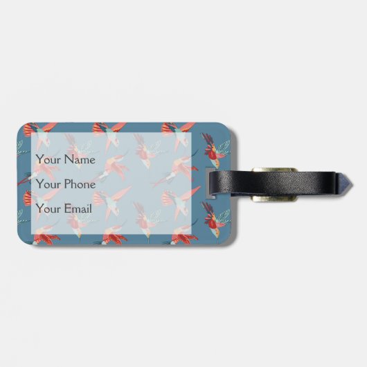 Retro Hummingbird Patroon | Monogram Bagagelabel (Achterkant horizontaal)