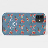 Retro Hummingbird Patroon | Monogram Case-Mate iPhone Case (Achterkant (horizontaal))