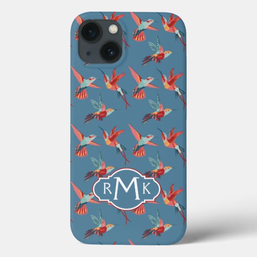 Retro Hummingbird Patroon | Monogram Case-Mate iPhone Case (Achterkant)