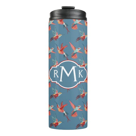 Retro Hummingbird Patroon | Monogram Thermosbeker (Voorkant)