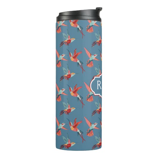 Retro Hummingbird Patroon | Monogram Thermosbeker (Gedraaid links)