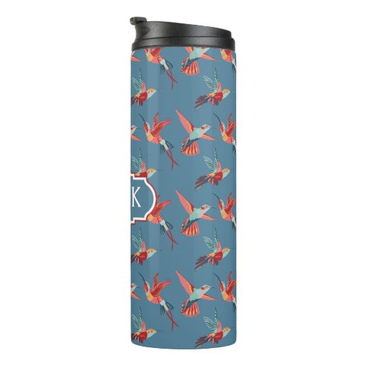 Retro Hummingbird Patroon | Monogram Thermosbeker (Geroteerd rechts)