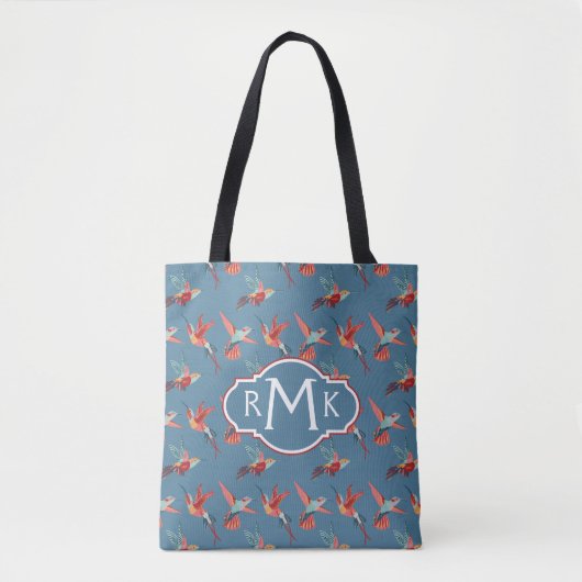 Retro Hummingbird Patroon | Monogram Tote Bag (Voorkant)