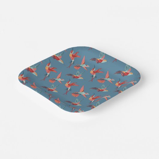 Retro Hummingbird Patroon Papieren Bordje (Gebogen)
