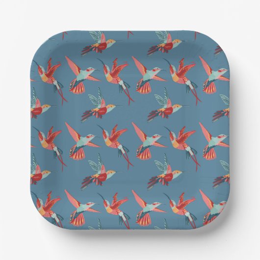 Retro Hummingbird Patroon Papieren Bordje (Voorkant)
