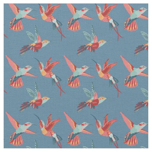 Retro Hummingbird Patroon Stof (Close Up)