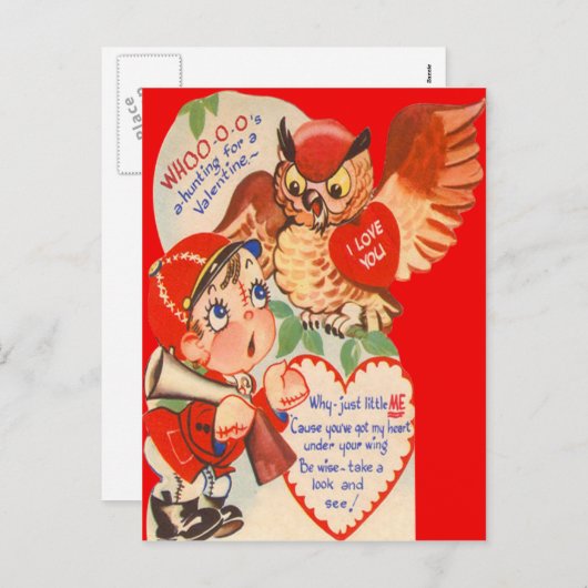 Retro Hunter & Uil Valentijn Kaart (Voorkant / Achterkant)