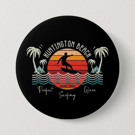 Retro Huntington Beach Surfen Ronde Button 7,6 Cm (Voorkant)