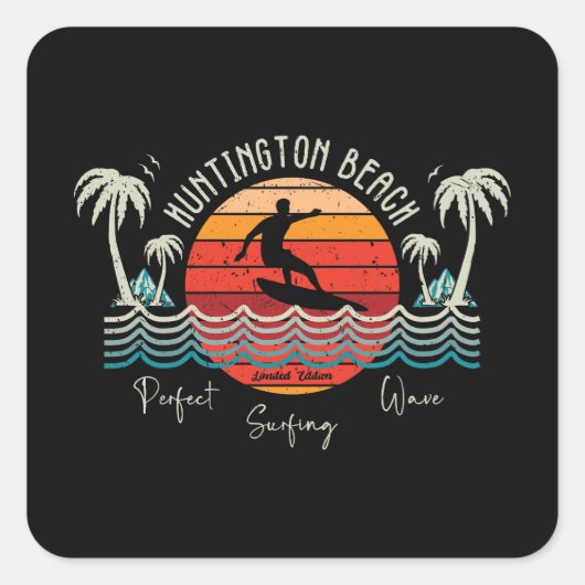Retro Huntington Beach Surfen Vierkante Sticker (Voorkant)