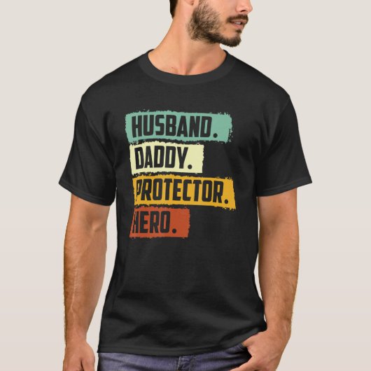 Retro Husband Daddy Protector Hero Fathers Day for T-shirt (Voorkant)
