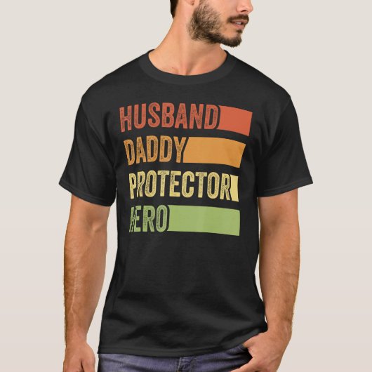 Retro Husband Daddy Protector Hero  Fathers Day T-shirt (Voorkant)