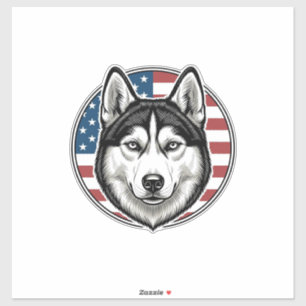 Retro Husky Patriottische Hond Vector T-shirt Ontw Sticker