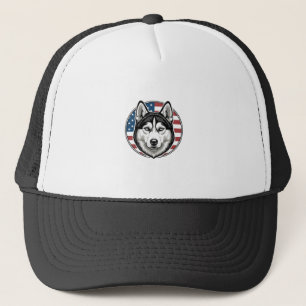 Retro Husky Patriottische Hond Vector T-shirt Ontw Trucker Pet