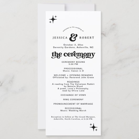 Retro huwelijksceremonie programma volgorde van ev (Voorkant)