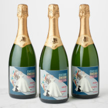 Retro huwelijksetiketten voor mousserende wijnfles