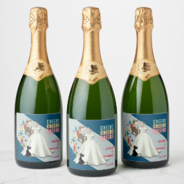 Retro huwelijksetiketten voor mousserende wijnfles sparkling wijnetiket