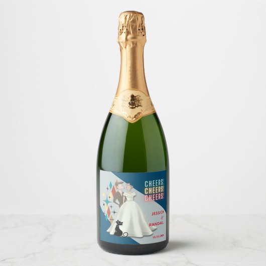 Retro huwelijksetiketten voor mousserende wijnfles sparkling wijnetiket (Voorkant)