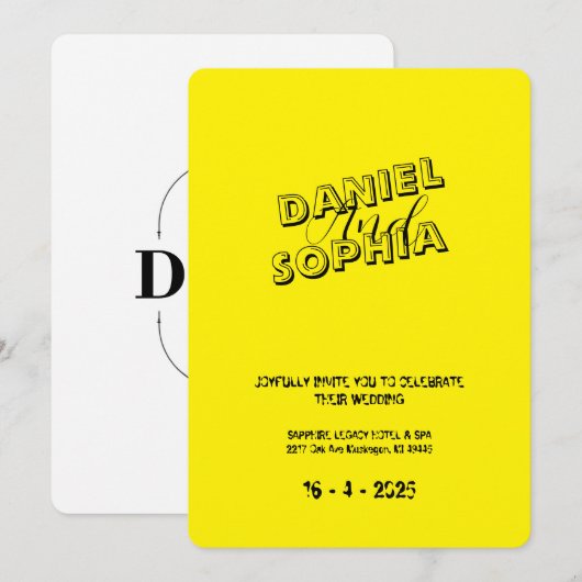 Retro huwelijksuitnodigingskaart geel kaart (Voorkant / Achterkant)