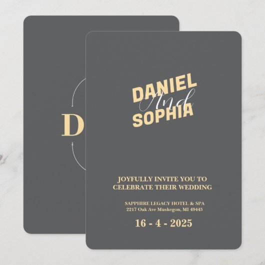 Retro huwelijksuitnodigingskaart grijs kaart (Voorkant / Achterkant)