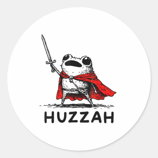 Retro Huzzah Frog Knight Funny Sword Meme Quote  Ronde Sticker (Voorkant)