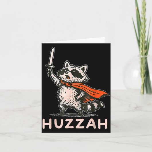 Retro Huzzah Raccoon Knight Funny Sword Meme Quote Kaart (Voorkant)