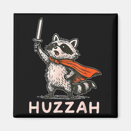 Retro Huzzah Raccoon Knight Funny Sword Meme Quote Magneet (Voorkant)