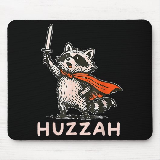 Retro Huzzah Raccoon Knight Funny Sword Meme Quote Muismat (Voorkant)