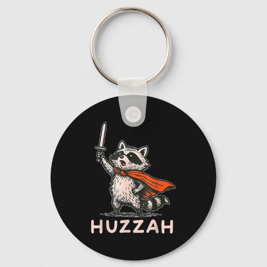 Retro Huzzah Raccoon Knight Funny Sword Meme Quote Sleutelhanger (Voorkant)