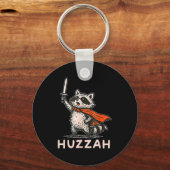 Retro Huzzah Raccoon Knight Funny Sword Meme Quote Sleutelhanger (Voorkant)