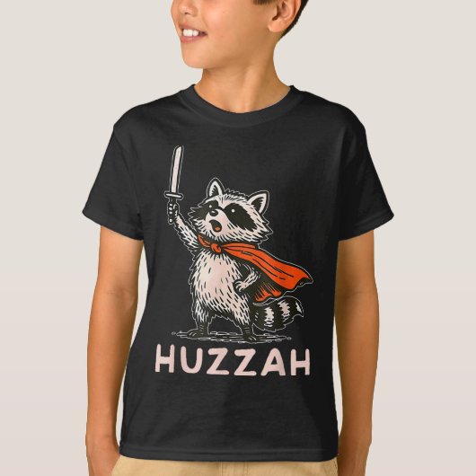 Retro Huzzah Raccoon Knight Funny Sword Meme Quote T-shirt (Voorkant)