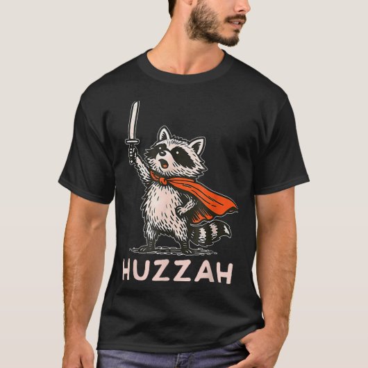 Retro Huzzah Raccoon Knight Funny Sword Meme Quote T-shirt (Voorkant)