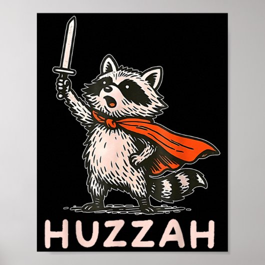 Retro Huzzah Wasbeer Ridder Grappig Zwaard Meme Ci Poster (Voorkant)