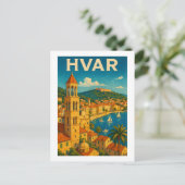 Retro Hvar Croatia Adria Coast Travel Briefkaart (Staand voorkant)
