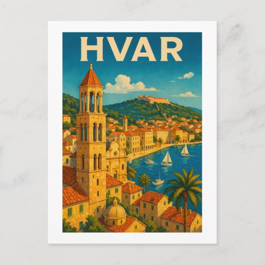 Retro Hvar Croatia Adria Coast Travel Briefkaart (Voorkant)