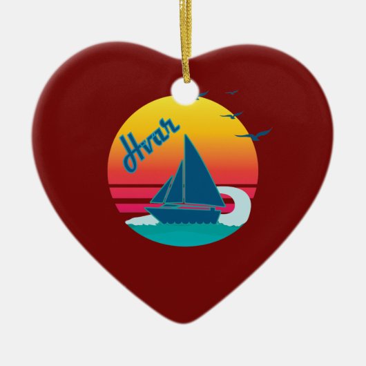 Retro hvar Sunset, #Hvar Keramisch Ornament (Voorkant)