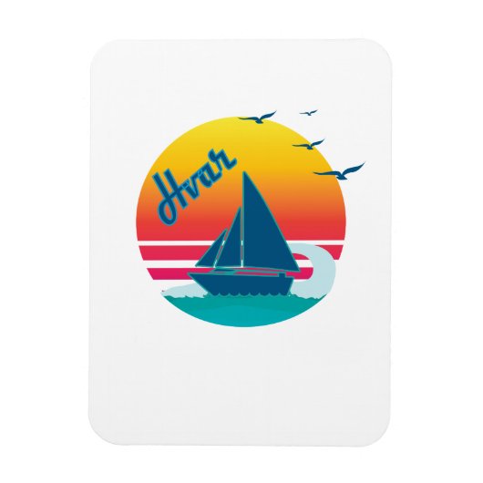 Retro  Hvar zonsondergang, #Hvar Magneet (Verticaal)