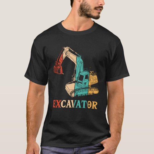 Retro hydraulische lader Backhoe Driver graafmachi T-shirt (Voorkant)