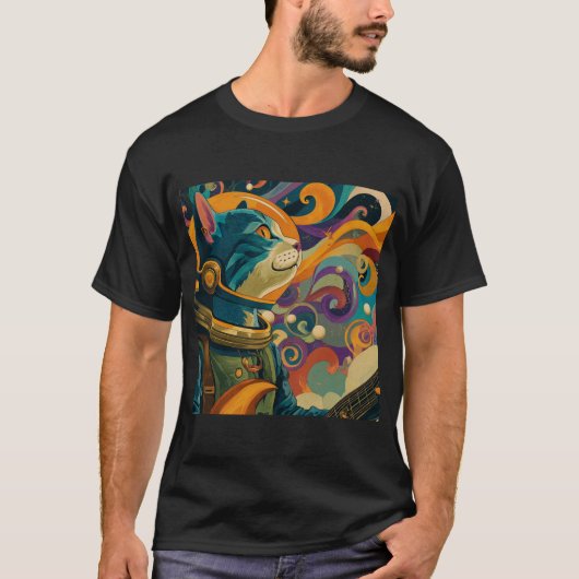 Retro Hypno Ruimte Kat T-shirt (Voorkant)