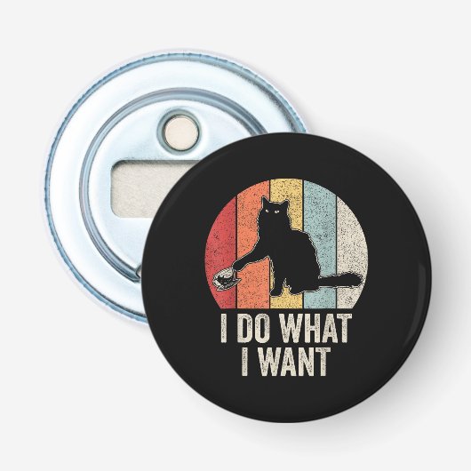 Retro I Do What I Want Cat Shirt Cat Lover Owner G Button Flesopener (Voorkant)