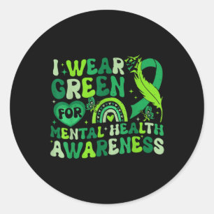 Retro I Draag Groen voor Geestelijke Gezondheid Be Ronde Sticker