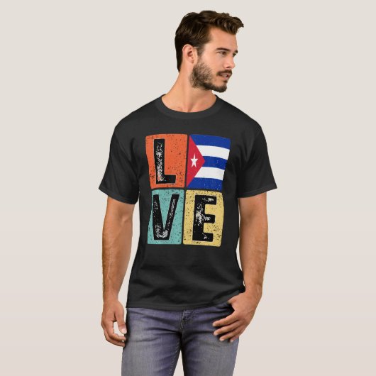  Retro I houdt van Cubaanse vlag voor Cubaanse tro T-shirt (Voorkant volledig)