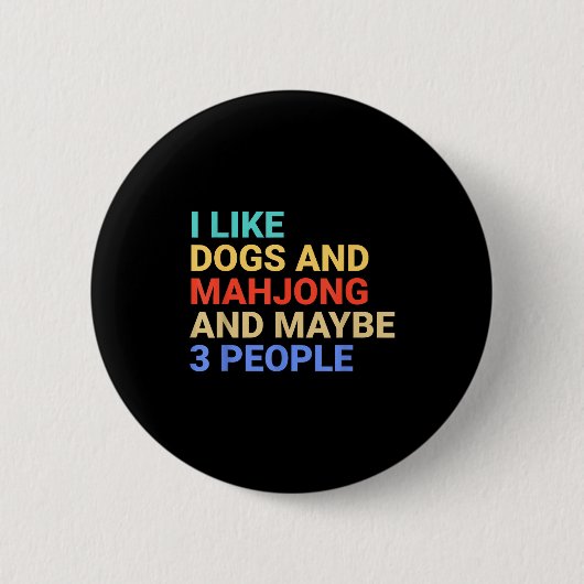 Retro I Like Dogs And Mahjong Lover Funny  Ronde Button 5,7 Cm (Voorkant)