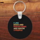 Retro I Like Dogs And Paragliding Lover Funny Para Sleutelhanger (Voorkant)