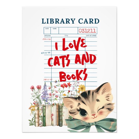 Retro I Love Cats and Books Foto Afdruk (Voorkant)