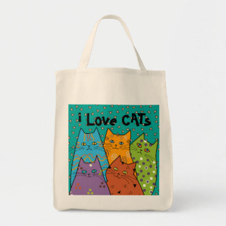 Retro i Love Cats Grocery Canvas tas