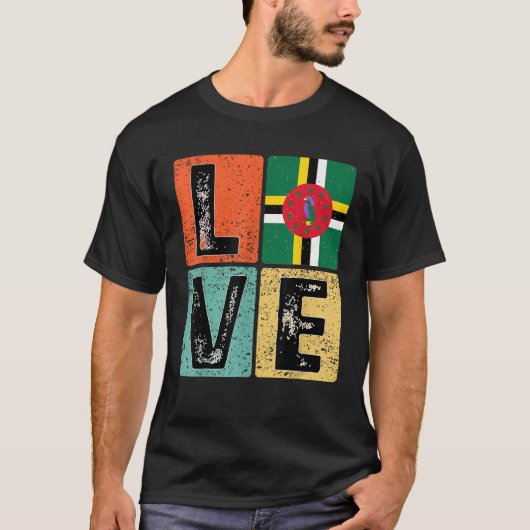 Retro I Love Dominica Flag voor Dominicaanse P T-shirt (Voorkant)