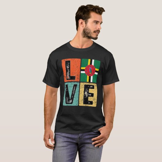  Retro I Love Dominica Flag voor Dominicaanse P T-shirt (Voorkant volledig)