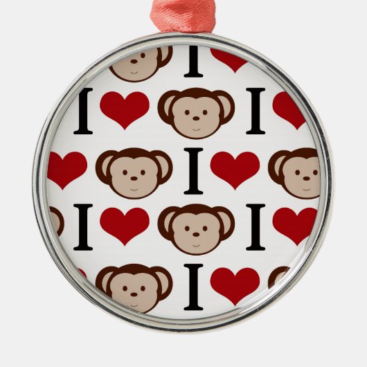Retro I Love Monkeys Metalen Ornament (Voorkant)